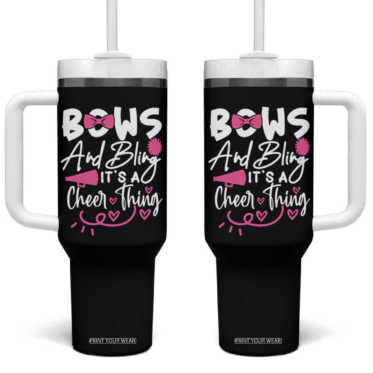 Bows And Bling Its A Cheer Thing Tumbler With Handle Cheerleading Gift TS12 One Size: 40 oz Black Print Your Wear