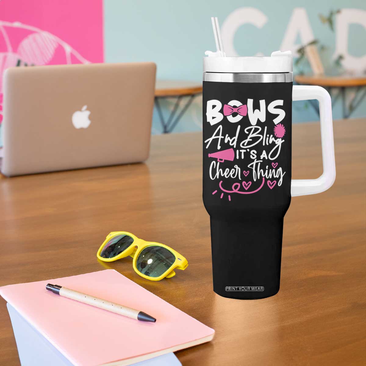Bows And Bling Its A Cheer Thing Tumbler With Handle Cheerleading Gift TS12 Print Your Wear