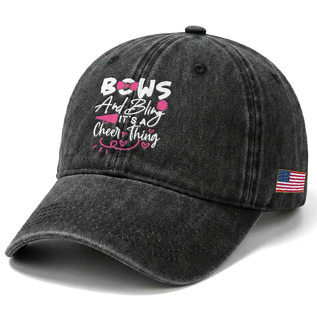 Bows And Bling Its A Cheer Thing Washed Cotton Baseball Cap Cheerleading Gift TS12 Print Your Wear