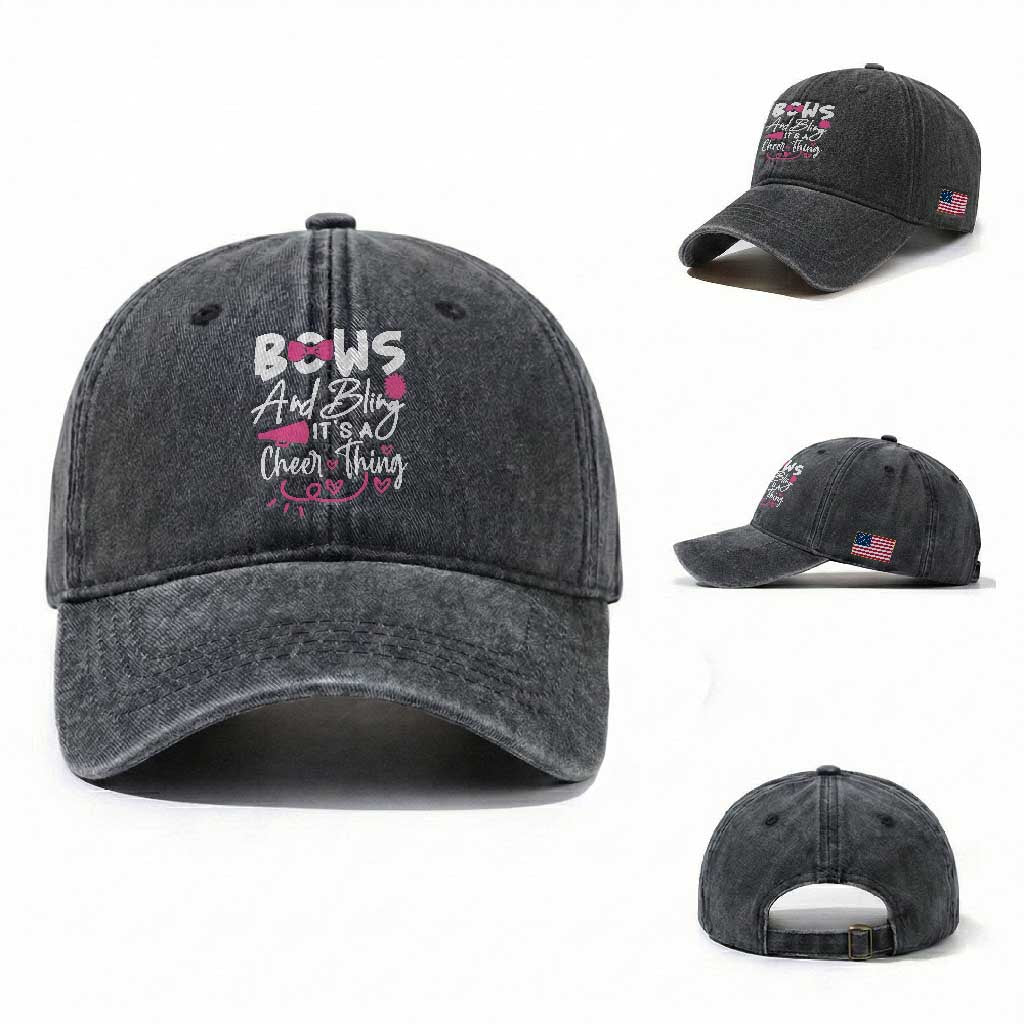 Bows And Bling Its A Cheer Thing Washed Cotton Baseball Cap Cheerleading Gift TS12 Washed Cap Universal Fit Dark Gray Print Your Wear