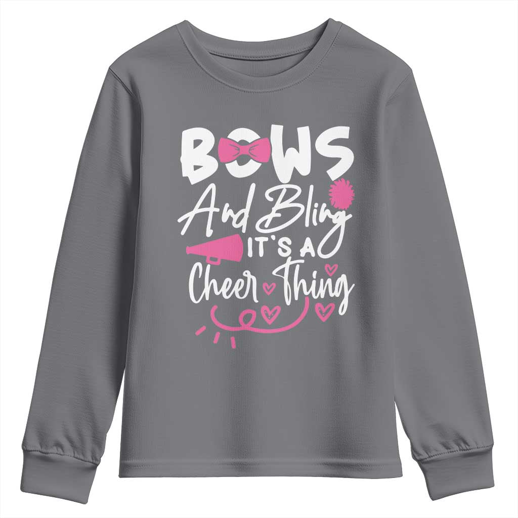 Bows And Bling Its A Cheer Thing Youth Sweatshirt Cheerleading Gift TS12 Charcoal Print Your Wear