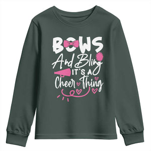 Bows And Bling Its A Cheer Thing Youth Sweatshirt Cheerleading Gift TS12 Dark Forest Green Print Your Wear
