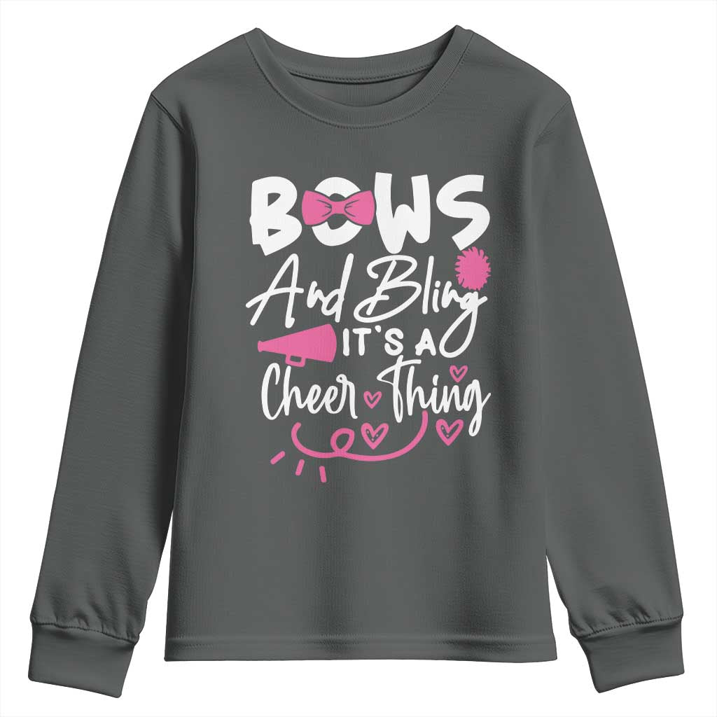 Bows And Bling Its A Cheer Thing Youth Sweatshirt Cheerleading Gift TS12 Dark Heather Print Your Wear