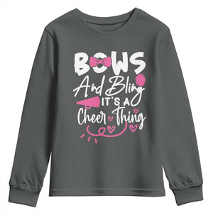 Bows And Bling Its A Cheer Thing Youth Sweatshirt Cheerleading Gift TS12 Dark Heather Print Your Wear