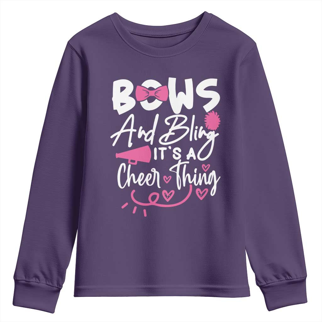 Bows And Bling Its A Cheer Thing Youth Sweatshirt Cheerleading Gift TS12 Purple Print Your Wear