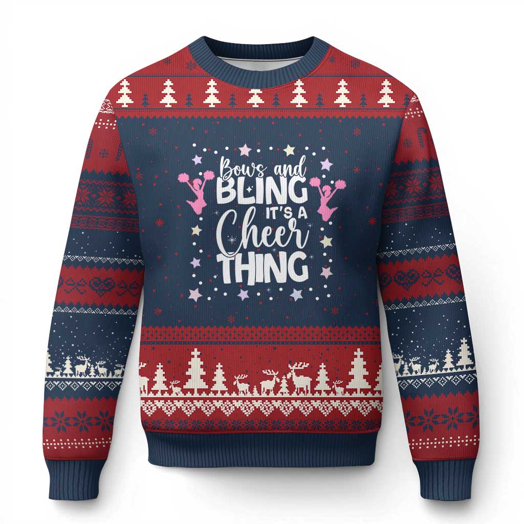 Bows And Bling Its A Cheer Thing Ugly Christmas Sweater Cheer Mom And Cheerleader Gift TS12 Navy Red Print Your Wear