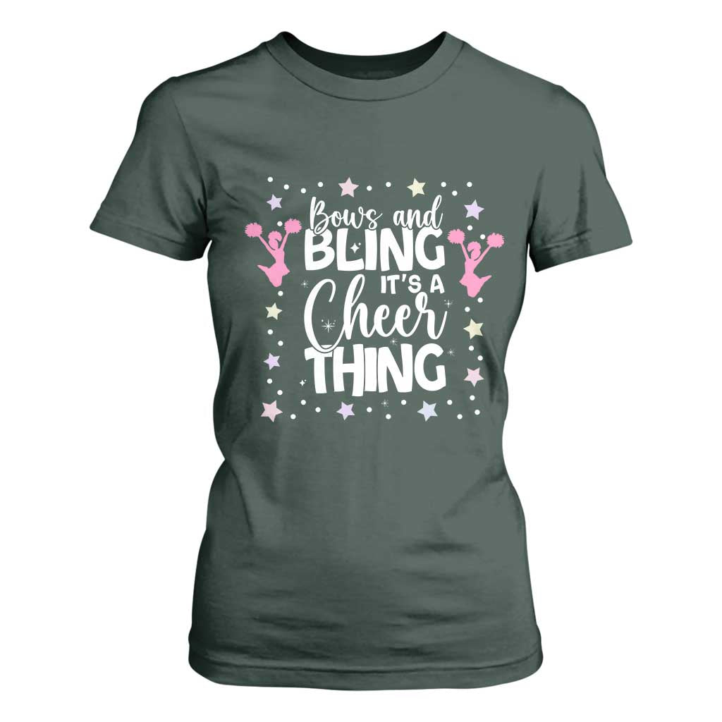 Bows And Bling Its A Cheer Thing T Shirt For Women Cheer Mom And Cheerleader Gift TS12 Dark Forest Green Print Your Wear