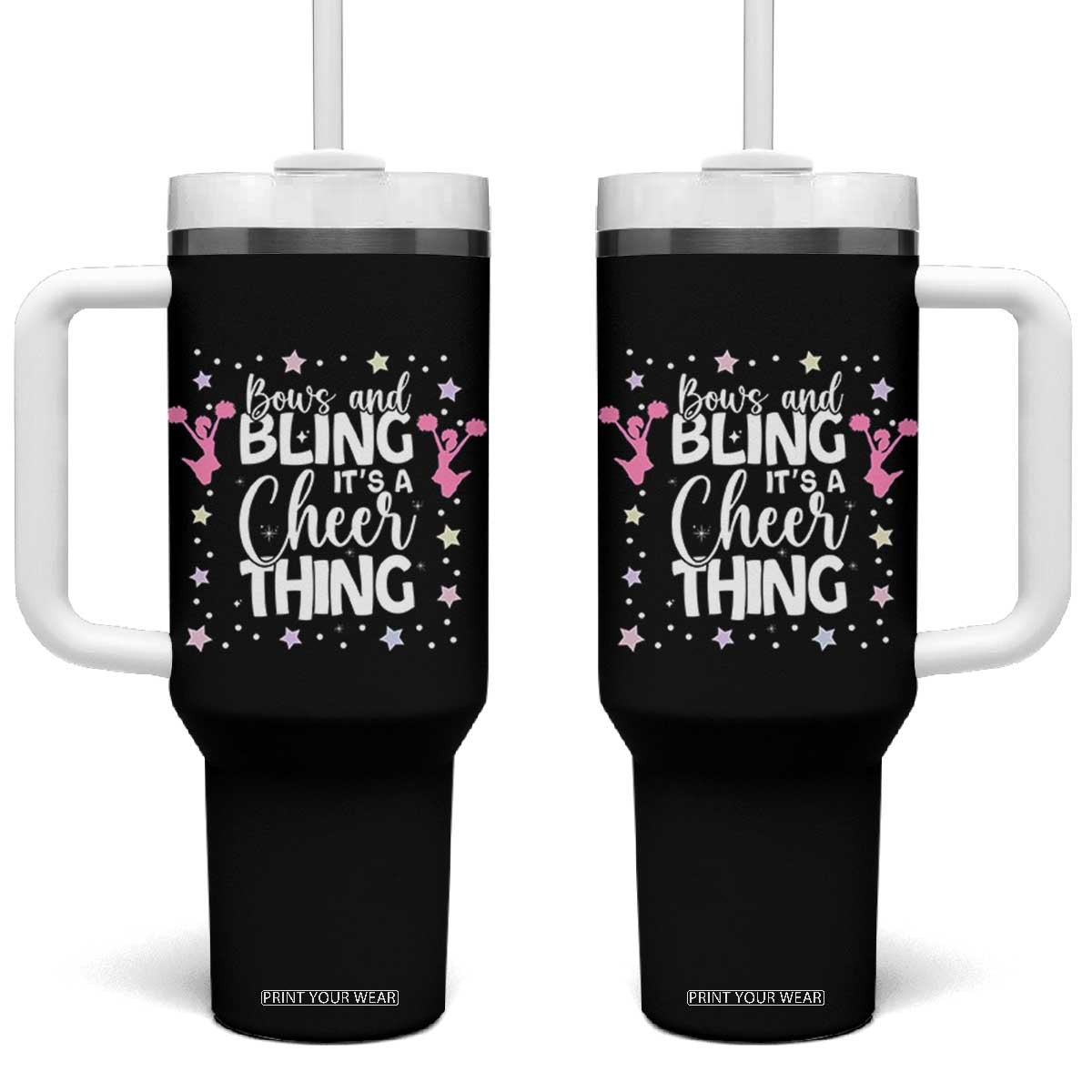Bows And Bling Its A Cheer Thing Tumbler With Handle Cheer Mom And Cheerleader Gift TS12 One Size: 40 oz Black Print Your Wear