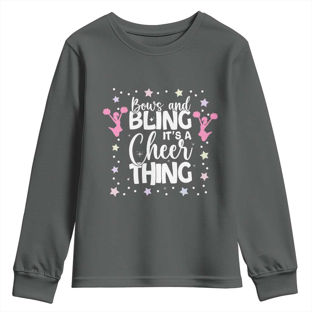 Bows And Bling Its A Cheer Thing Youth Sweatshirt Cheer Mom And Cheerleader Gift TS12 Dark Heather Print Your Wear