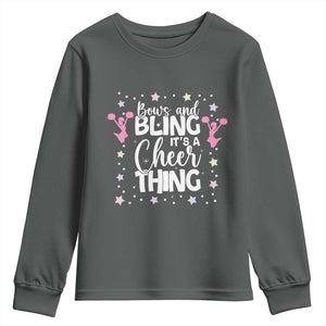 Bows And Bling Its A Cheer Thing Youth Sweatshirt Cheer Mom And Cheerleader Gift TS12 Dark Heather Print Your Wear