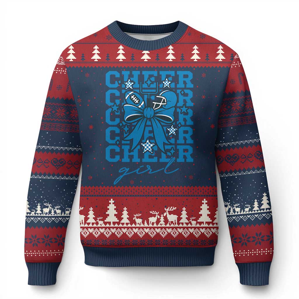 Proud Cheer Girl Ugly Christmas Sweater Football Team Supporter Gift TS12 Navy Red Print Your Wear