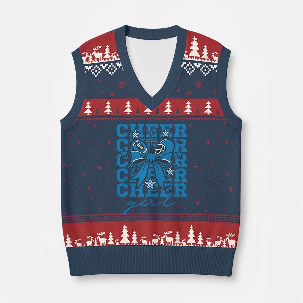 Proud Cheer Girl V-Neck Knit Sweater Vest Football Team Supporter Gift TS12 Navy Red Print Your Wear