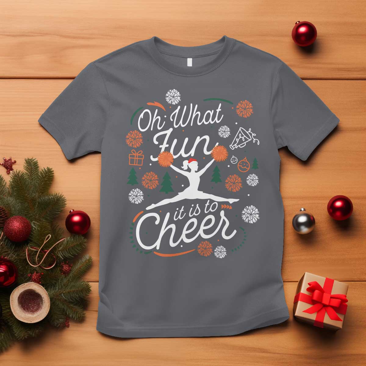 Oh What Fun It Is To Cheer T Shirt Funny Christmas Cheerleading Gift TS12 Charcoal Print Your Wear