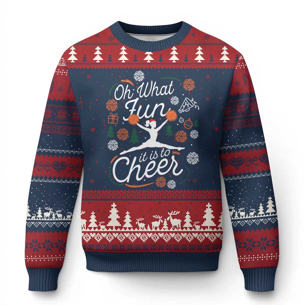 Oh What Fun It Is To Cheer Ugly Christmas Sweater Funny Xmas Cheerleading Gift TS12 Navy Red Print Your Wear