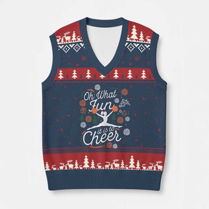 Oh What Fun It Is To Cheer V-Neck Knit Sweater Vest Funny Xmas Cheerleading Gift TS12 Navy Red Print Your Wear