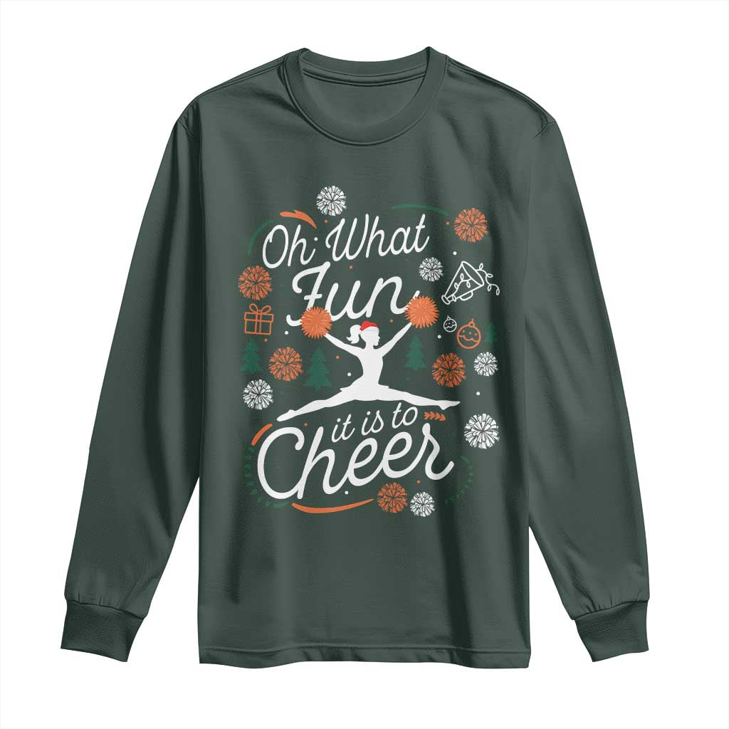 Oh What Fun It Is To Cheer Long Sleeve Shirt Funny Christmas Cheerleading Gift TS12 Dark Forest Green Print Your Wear