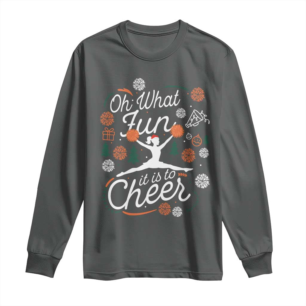 Oh What Fun It Is To Cheer Long Sleeve Shirt Funny Christmas Cheerleading Gift TS12 Dark Heather Print Your Wear