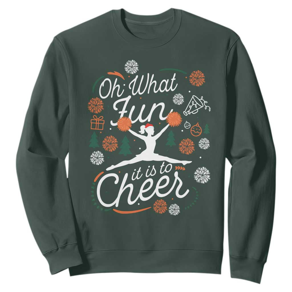 Oh What Fun It Is To Cheer Sweatshirt Funny Christmas Cheerleading Gift TS12 Dark Forest Green Print Your Wear