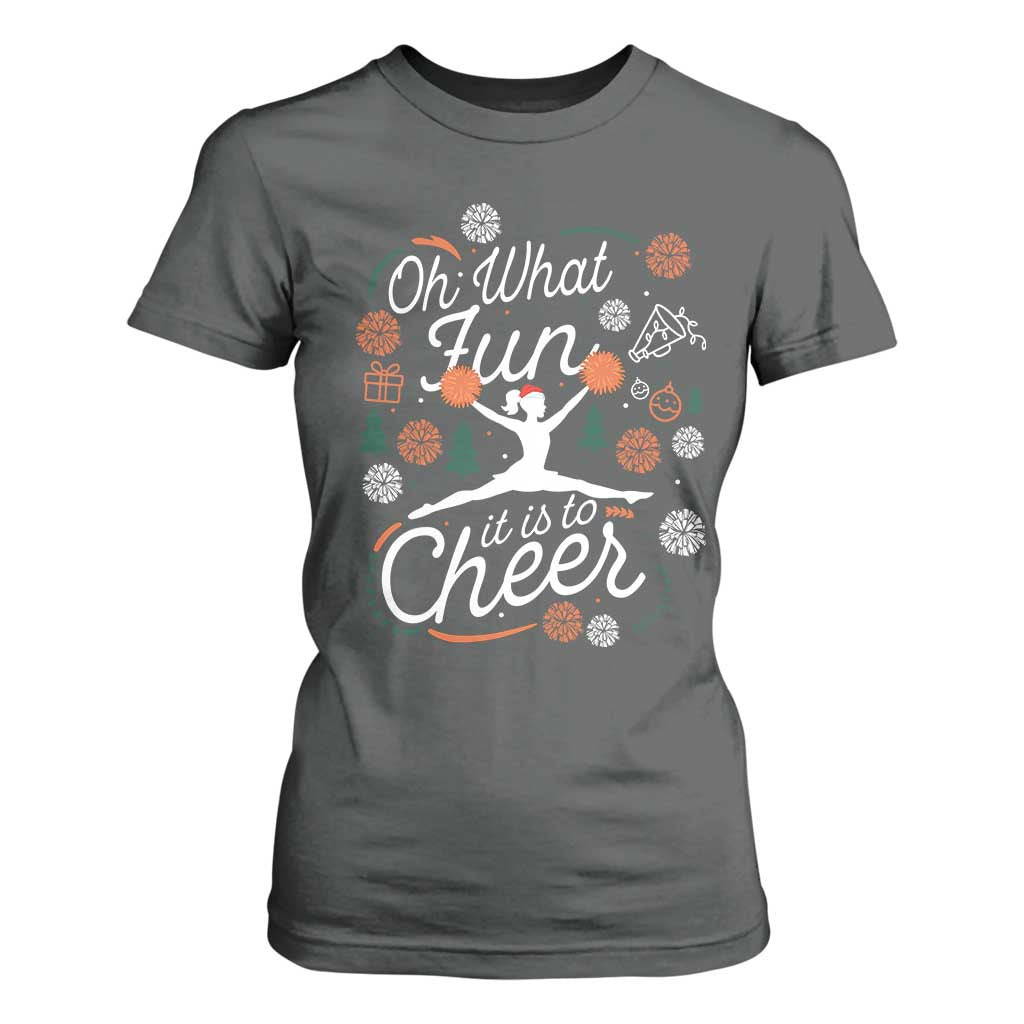 Oh What Fun It Is To Cheer T Shirt For Women Funny Christmas Cheerleading Gift TS12 Dark Heather Print Your Wear