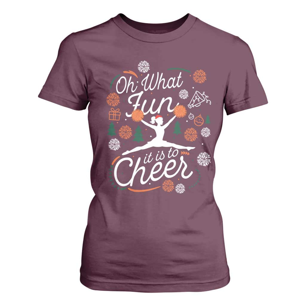 Oh What Fun It Is To Cheer T Shirt For Women Funny Christmas Cheerleading Gift TS12 Maroon Print Your Wear