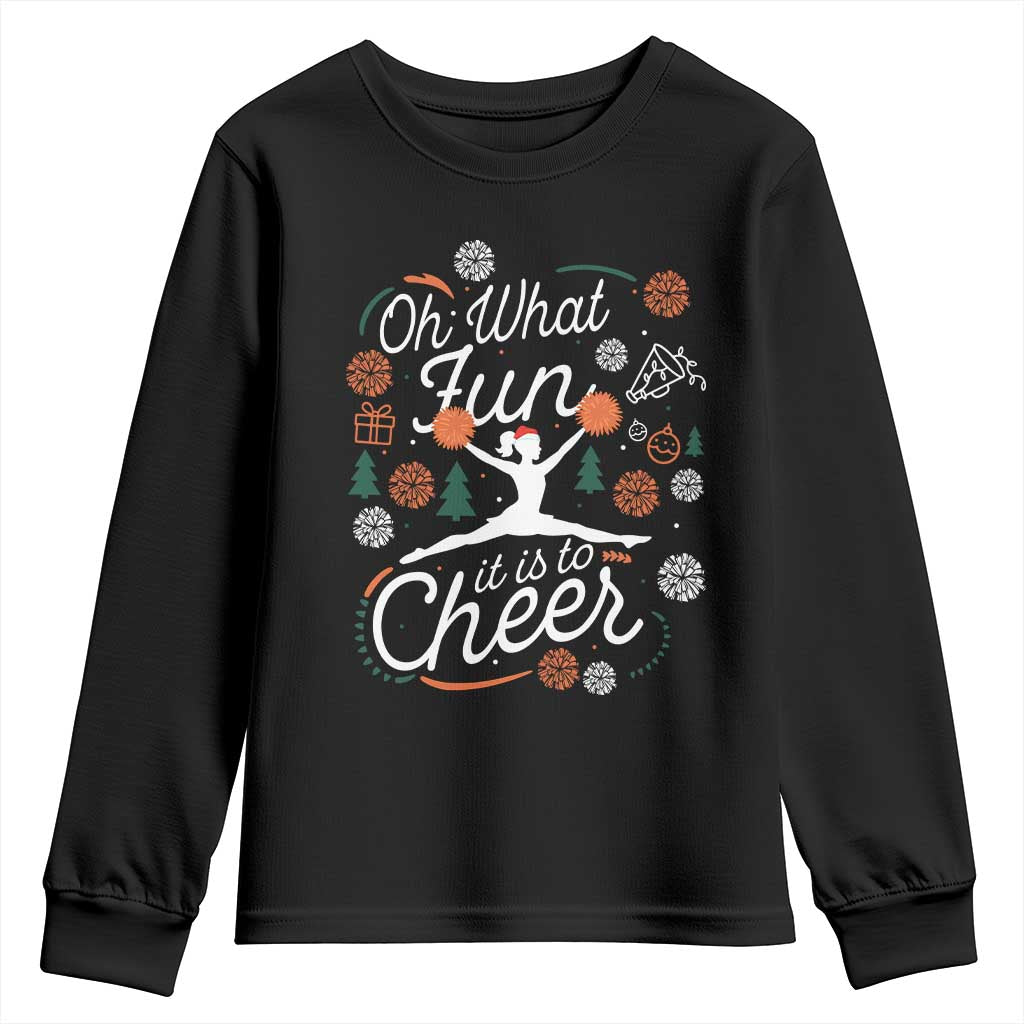 Oh What Fun It Is To Cheer Youth Sweatshirt Funny Christmas Cheerleading Gift TS12 Black Print Your Wear