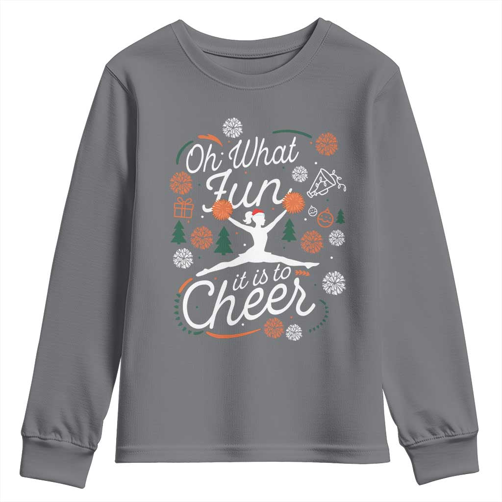 Oh What Fun It Is To Cheer Youth Sweatshirt Funny Christmas Cheerleading Gift TS12 Charcoal Print Your Wear