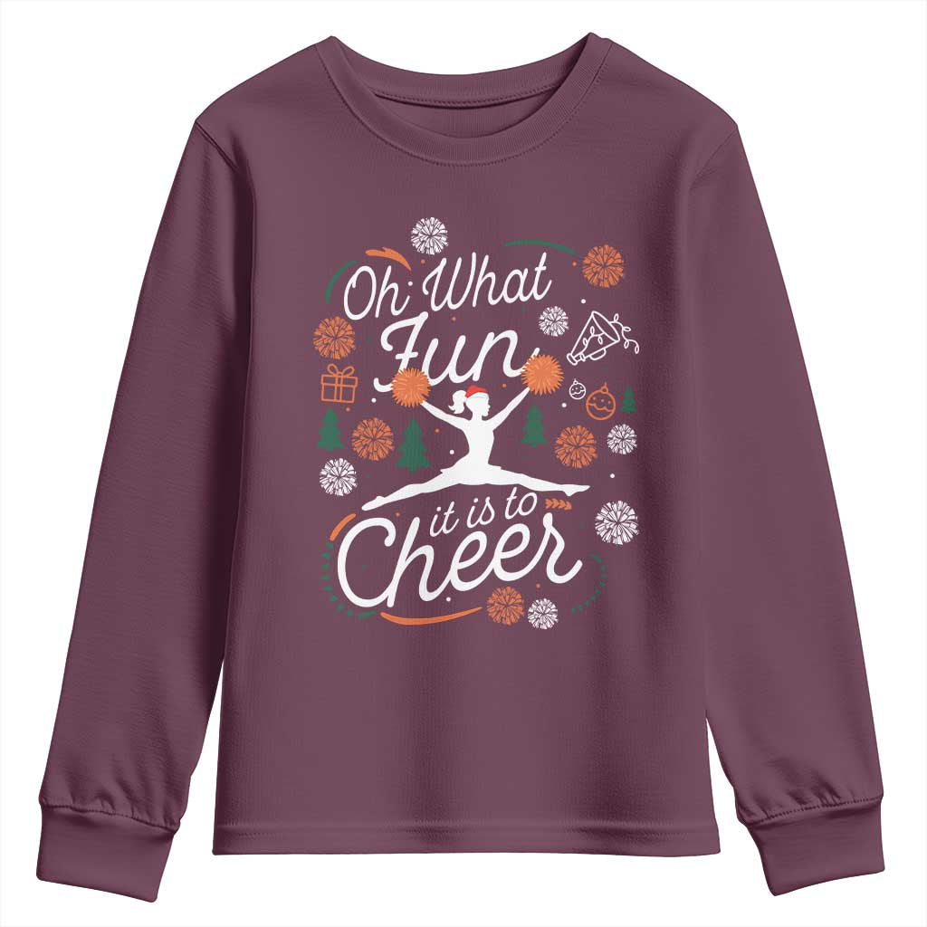 Oh What Fun It Is To Cheer Youth Sweatshirt Funny Christmas Cheerleading Gift TS12 Maroon Print Your Wear