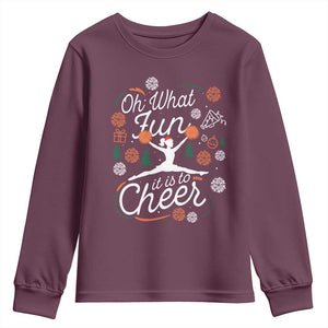Oh What Fun It Is To Cheer Youth Sweatshirt Funny Christmas Cheerleading Gift TS12 Maroon Print Your Wear