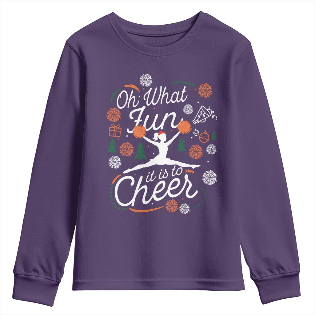 Oh What Fun It Is To Cheer Youth Sweatshirt Funny Christmas Cheerleading Gift TS12 Purple Print Your Wear