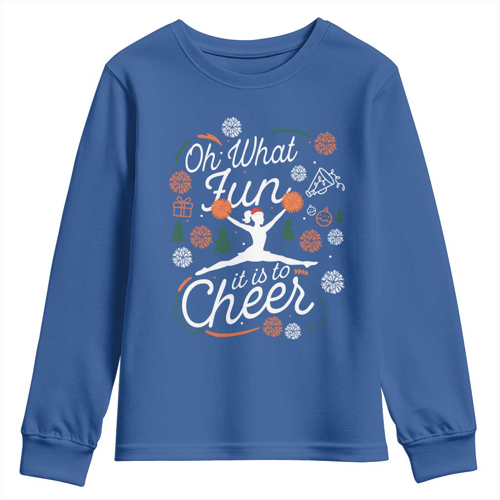 Oh What Fun It Is To Cheer Youth Sweatshirt Funny Christmas Cheerleading Gift TS12 Royal Blue Print Your Wear