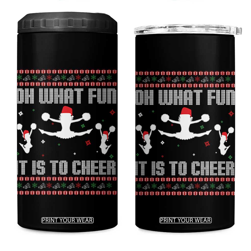 Ugly Christmas Cheerleading 4 in 1 Can Cooler Tumbler Oh What Fun It Is To Cheer Gift TS12 One Size: 16 oz Black Print Your Wear
