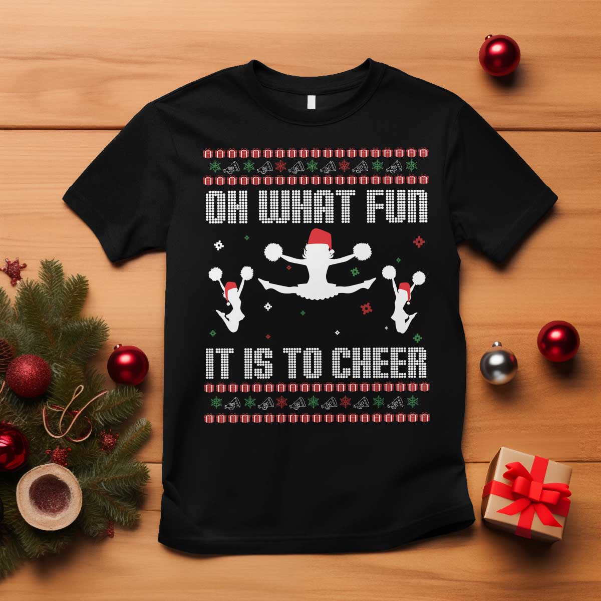 Ugly Christmas Cheerleading T Shirt Oh What Fun It Is To Cheer Gift TS12 Black Print Your Wear