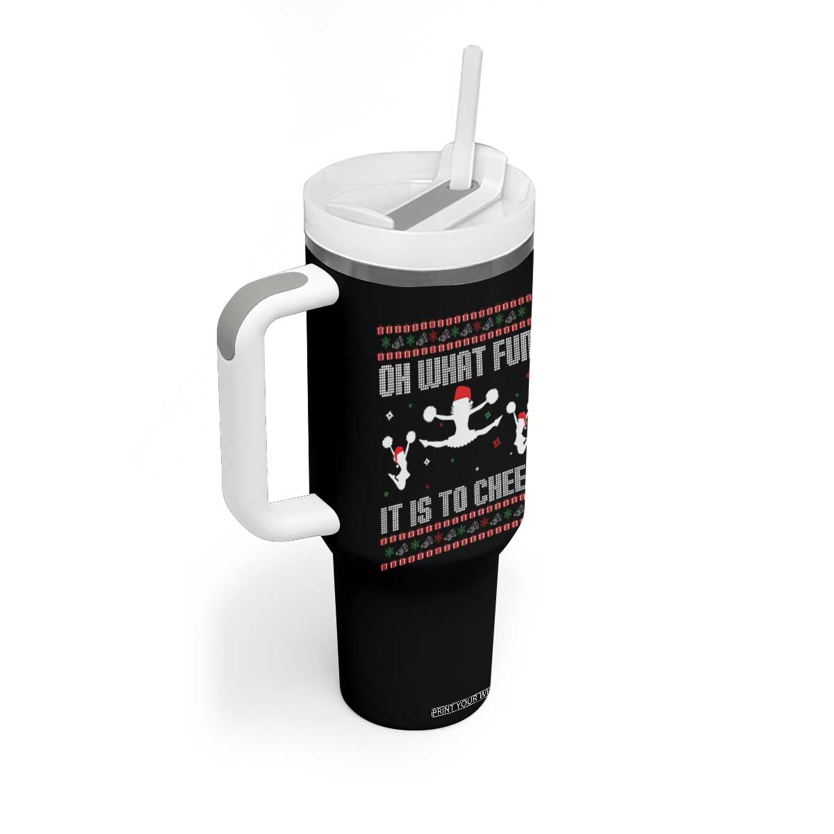 Ugly Christmas Cheerleading Tumbler With Handle Oh What Fun It Is To Cheer Gift TS12 Print Your Wear