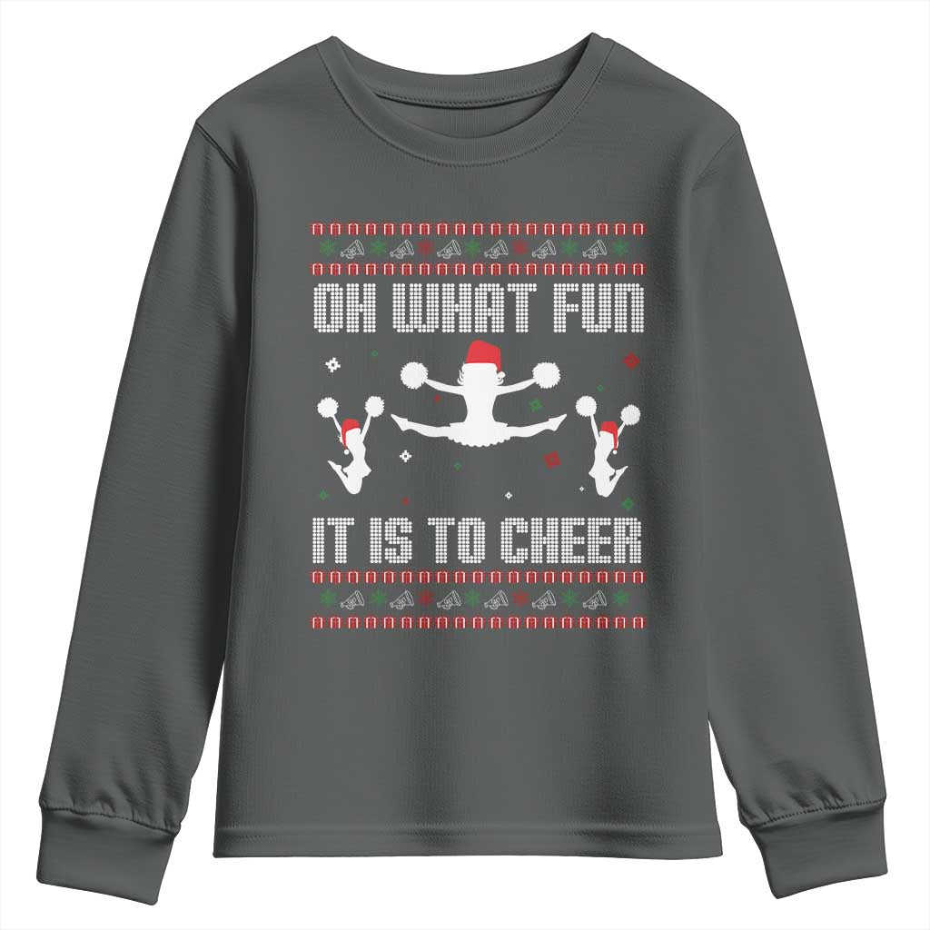 Ugly Christmas Cheerleading Youth Sweatshirt Oh What Fun It Is To Cheer Gift TS12 Dark Heather Print Your Wear