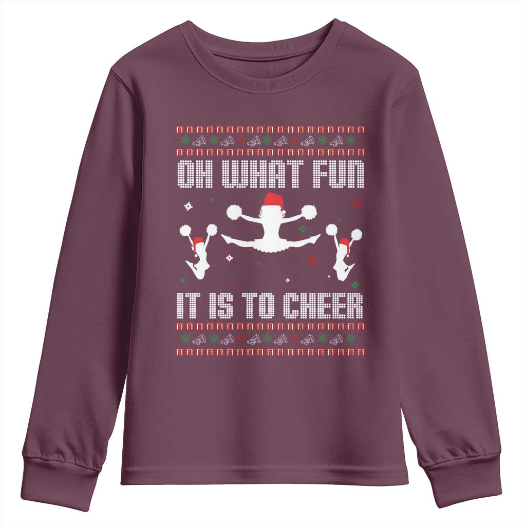 Ugly Christmas Cheerleading Youth Sweatshirt Oh What Fun It Is To Cheer Gift TS12 Maroon Print Your Wear
