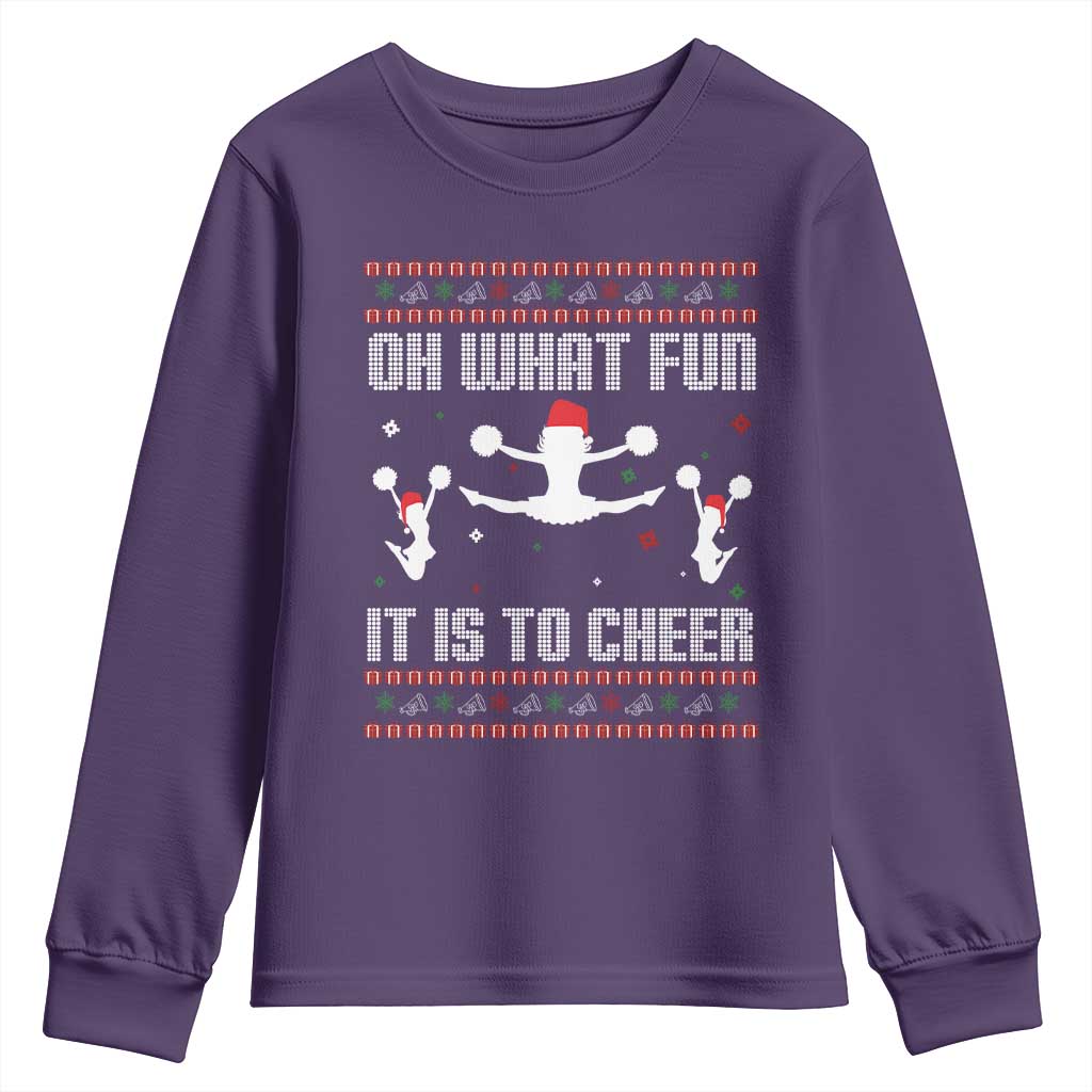 Ugly Christmas Cheerleading Youth Sweatshirt Oh What Fun It Is To Cheer Gift TS12 Purple Print Your Wear