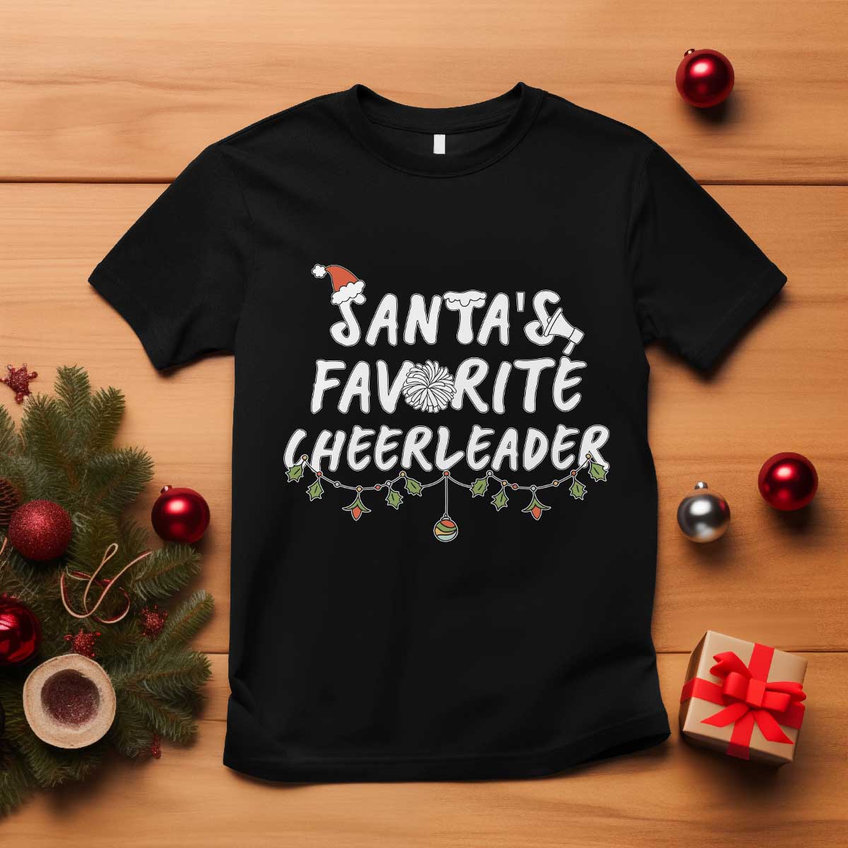 Santa Favorite Cheerleader T Shirt Christmas Cheerleading Gift TS12 Black Print Your Wear