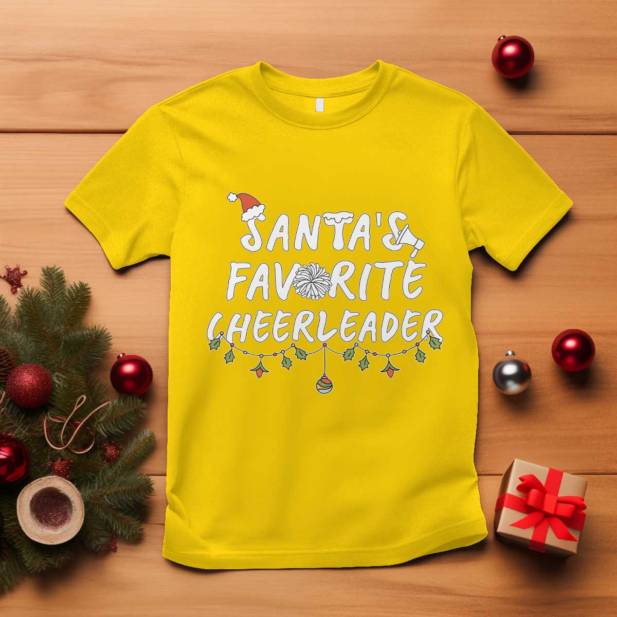 Santa Favorite Cheerleader T Shirt Christmas Cheerleading Gift TS12 Daisy Print Your Wear