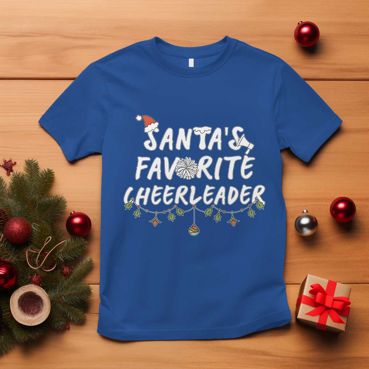Santa Favorite Cheerleader T Shirt Christmas Cheerleading Gift TS12 Royal Blue Print Your Wear