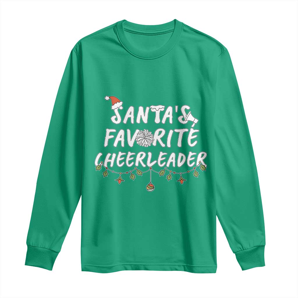 Santa Favorite Cheerleader Long Sleeve Shirt Christmas Cheerleading Gift TS12 Irish Green Print Your Wear