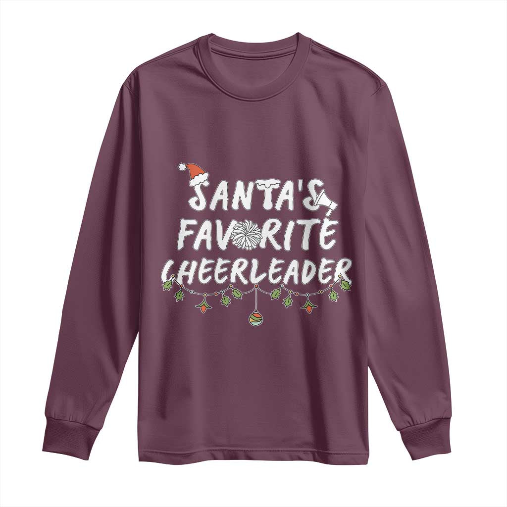 Santa Favorite Cheerleader Long Sleeve Shirt Christmas Cheerleading Gift TS12 Maroon Print Your Wear