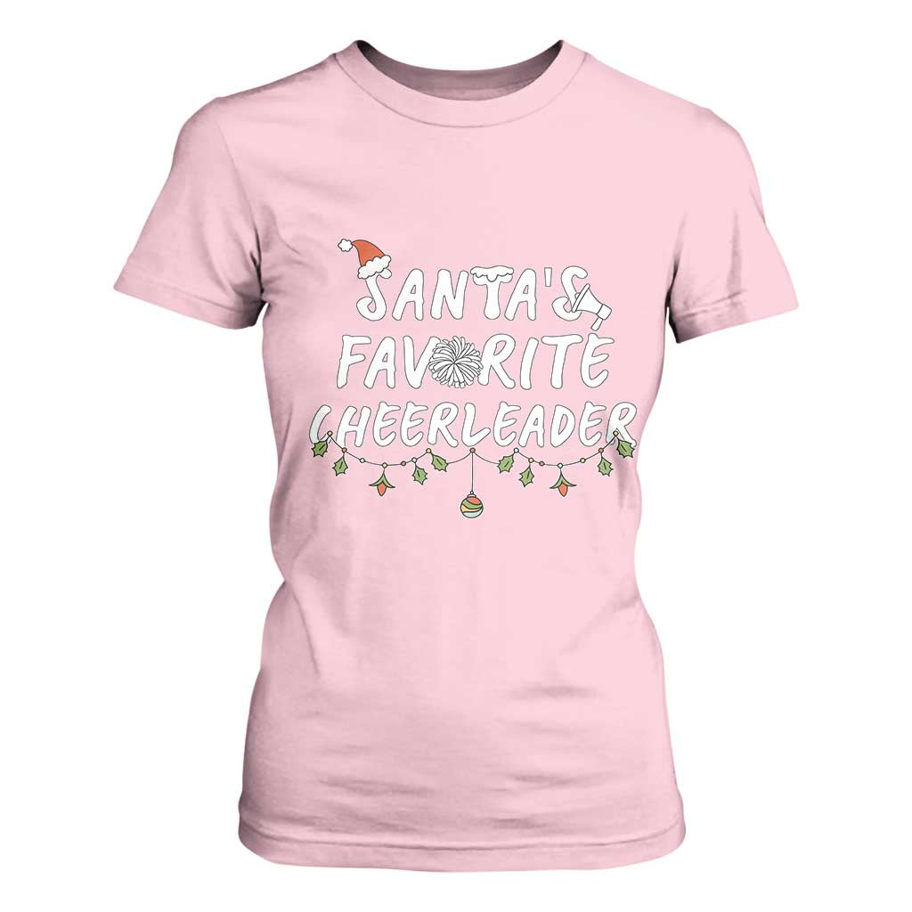 Santa Favorite Cheerleader T Shirt For Women Christmas Cheerleading Gift TS12 Light Pink Print Your Wear