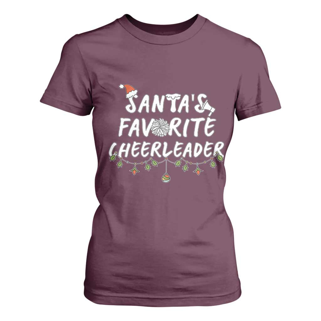 Santa Favorite Cheerleader T Shirt For Women Christmas Cheerleading Gift TS12 Maroon Print Your Wear