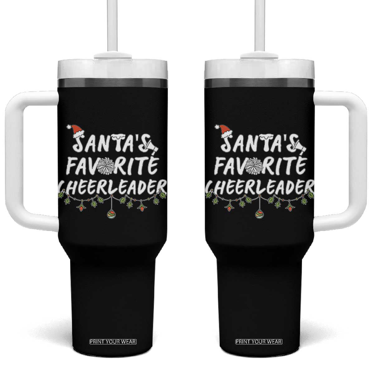 Santa Favorite Cheerleader Tumbler With Handle Christmas Cheerleading Gift TS12 One Size: 40 oz Black Print Your Wear