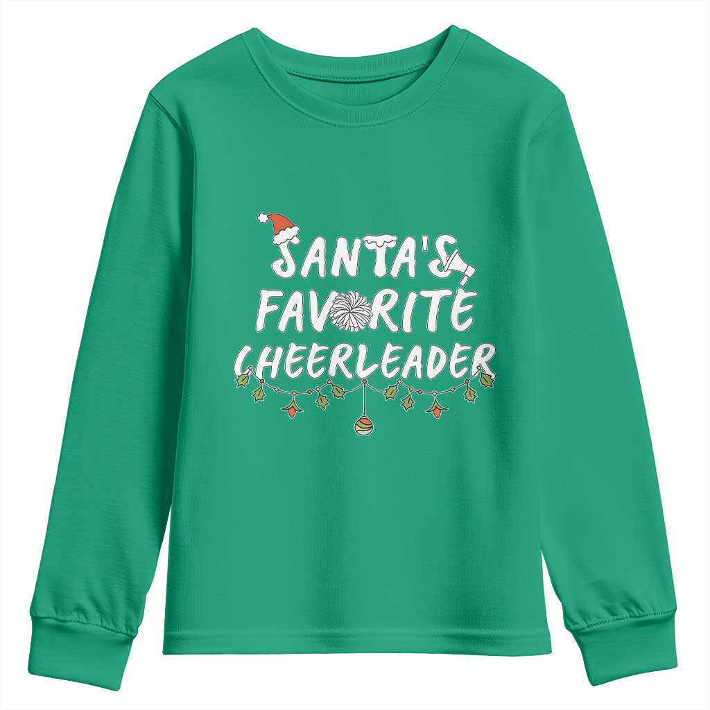 Santa Favorite Cheerleader Youth Sweatshirt Christmas Cheerleading Gift TS12 Irish Green Print Your Wear