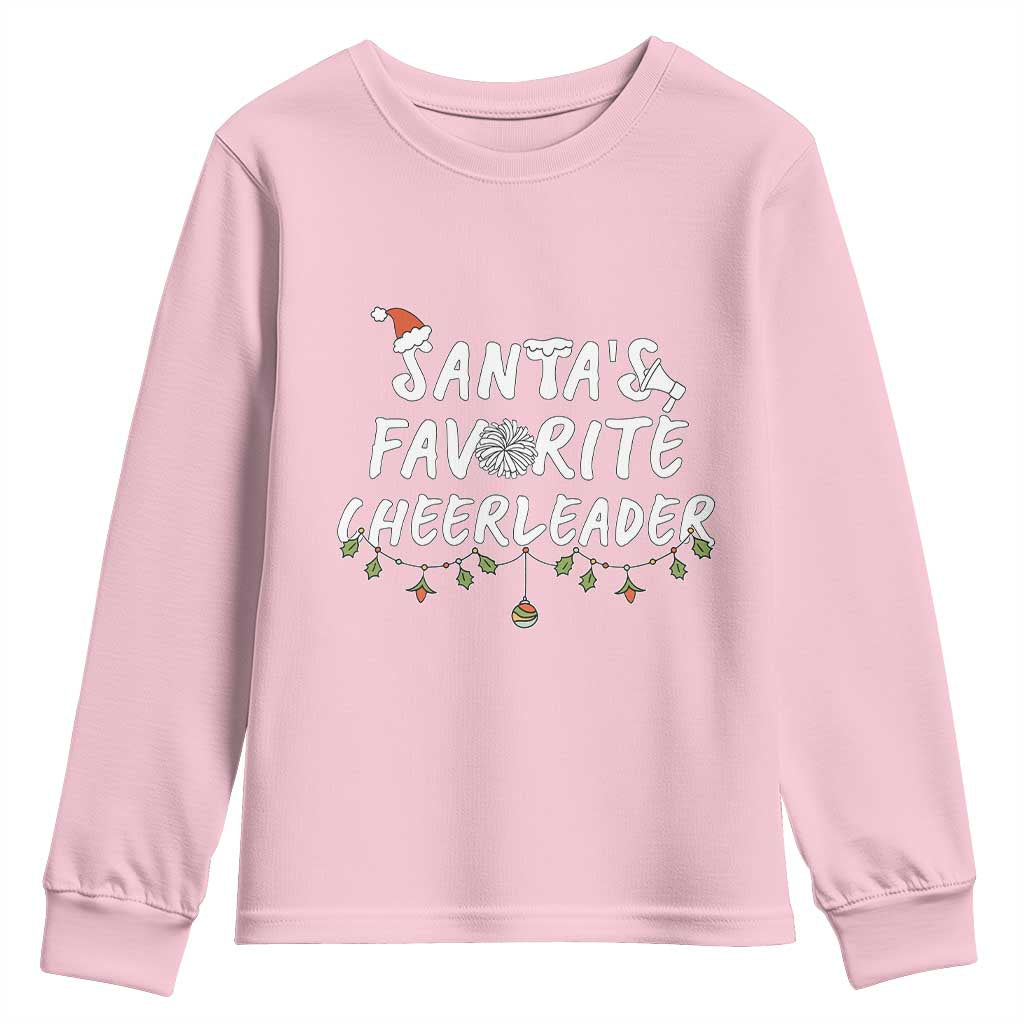 Santa Favorite Cheerleader Youth Sweatshirt Christmas Cheerleading Gift TS12 Light Pink Print Your Wear