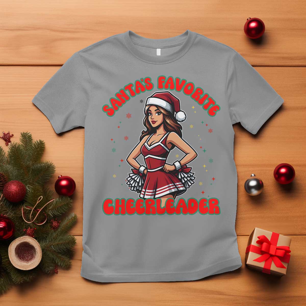 Santa Favorite Cheerleader T Shirt Funny Christmas Cheer Gift TS12 Sport Gray Print Your Wear