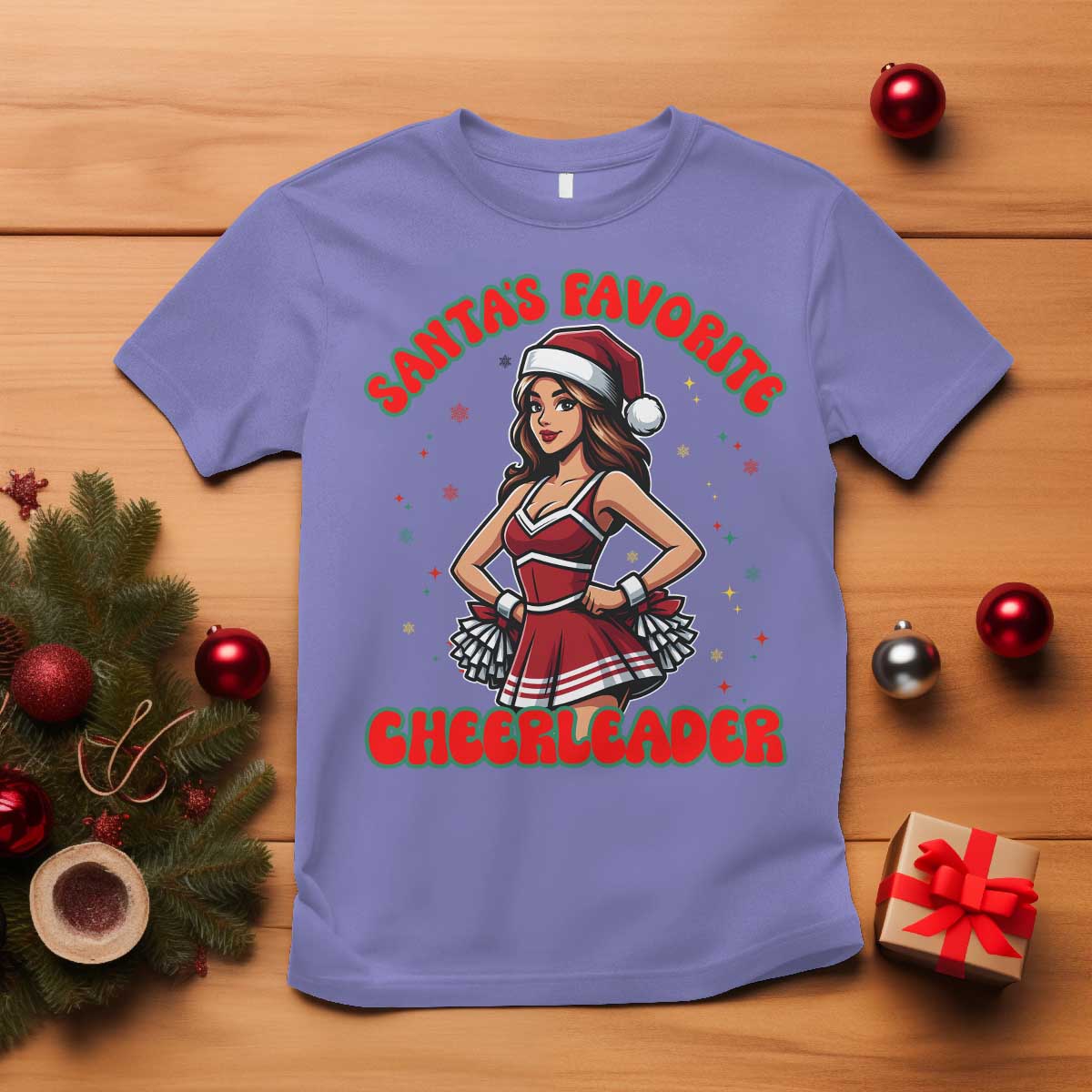 Santa Favorite Cheerleader T Shirt Funny Christmas Cheer Gift TS12 Violet Print Your Wear