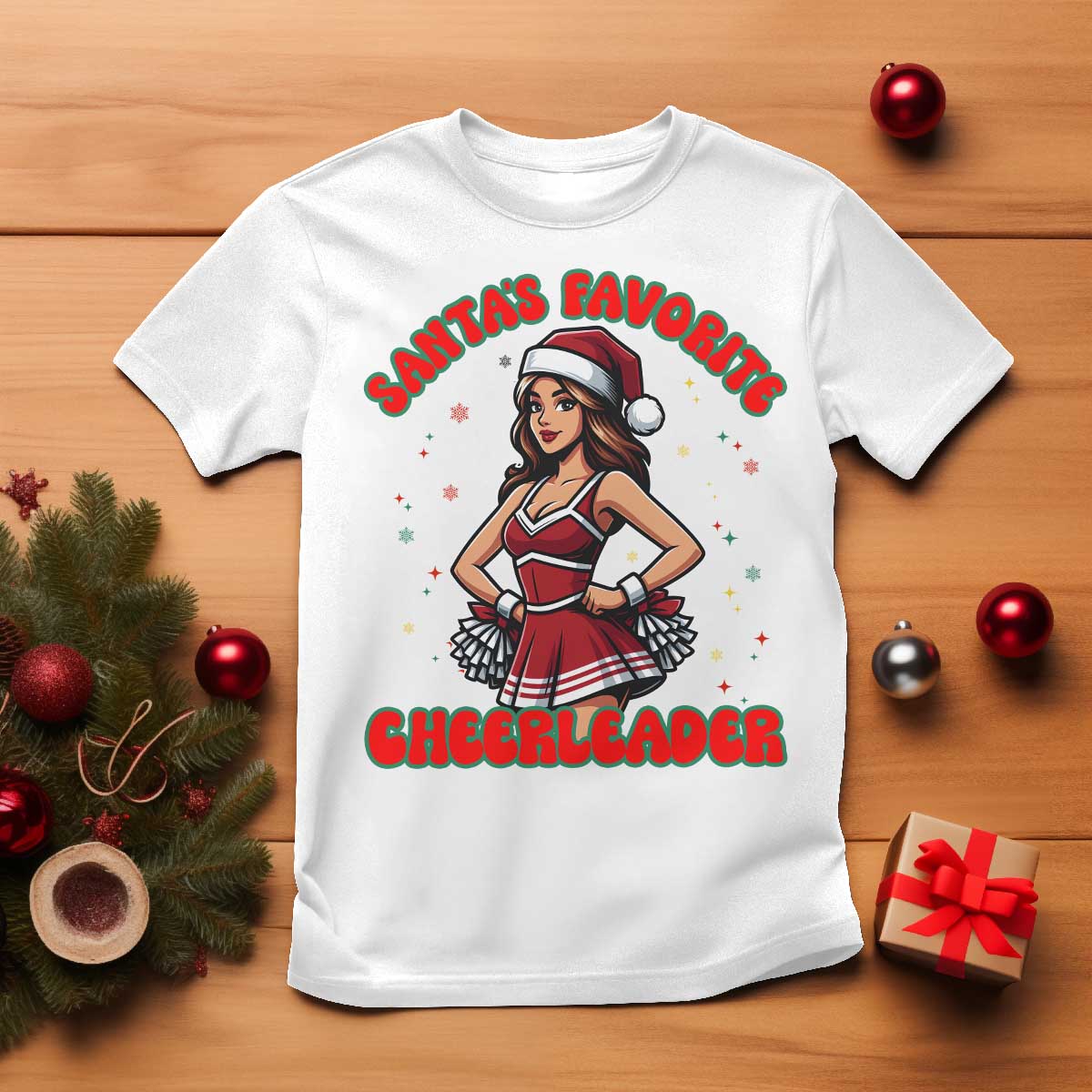 Santa Favorite Cheerleader T Shirt Funny Christmas Cheer Gift TS12 White Print Your Wear