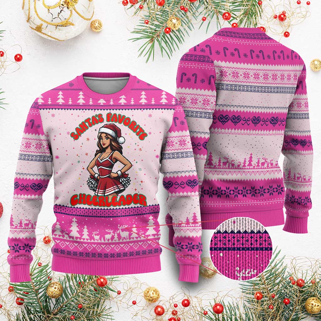 Santa Favorite Cheerleader Ugly Christmas Sweater Funny Xmas Cheer Gift TS12 Hot Pink Print Your Wear